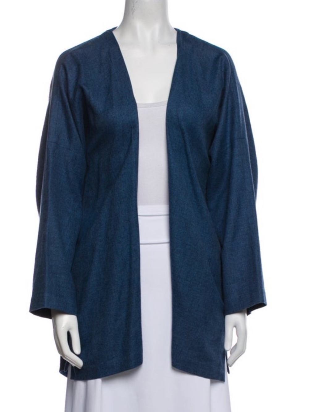 Eskandar Open Front Oversized Cardigan - Blue - Lagenlook - One Size Fits Most